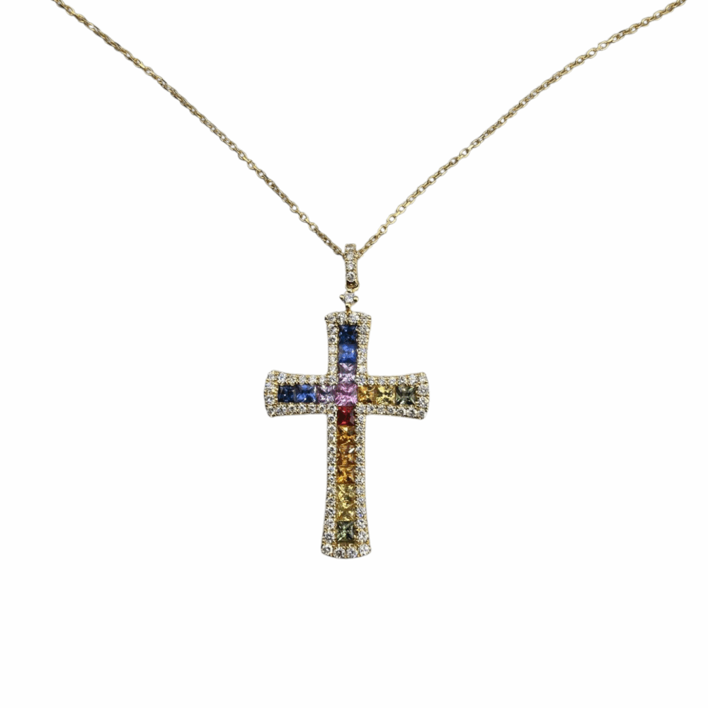Multi Saphir Kreuz Halskette – Bild 2