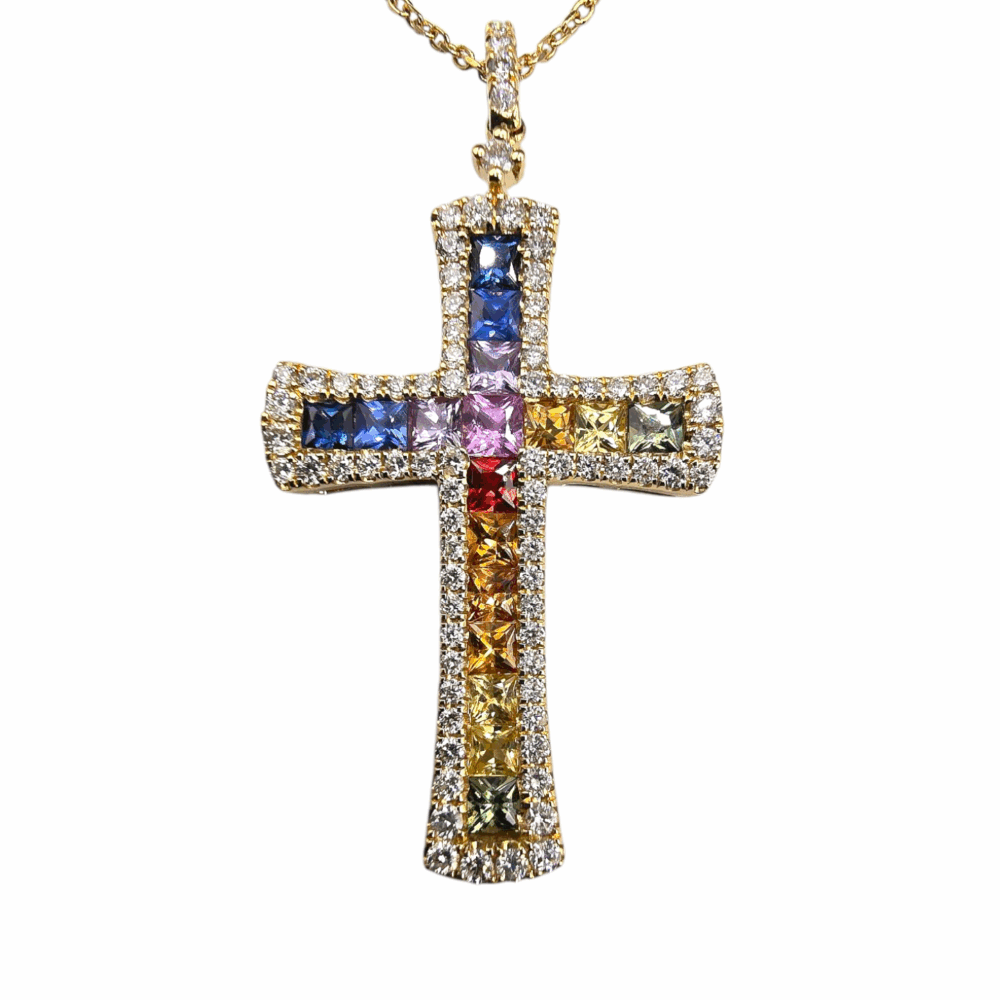 Multi Saphir Kreuz Halskette