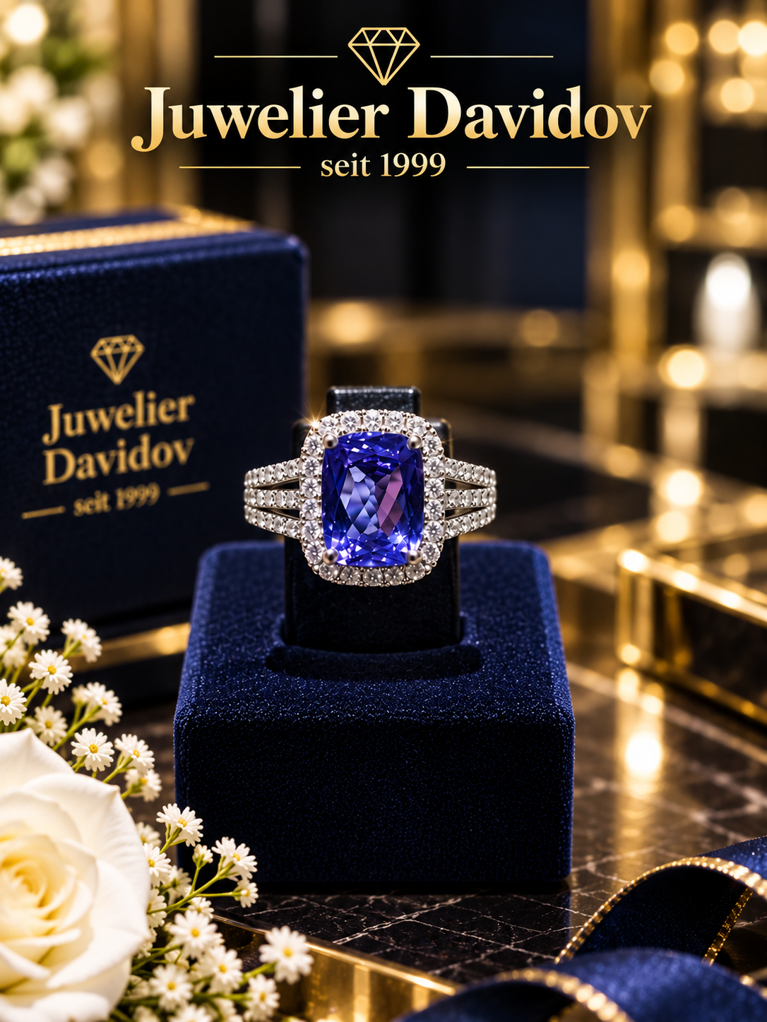 Tansanit Ring mit Brillanten